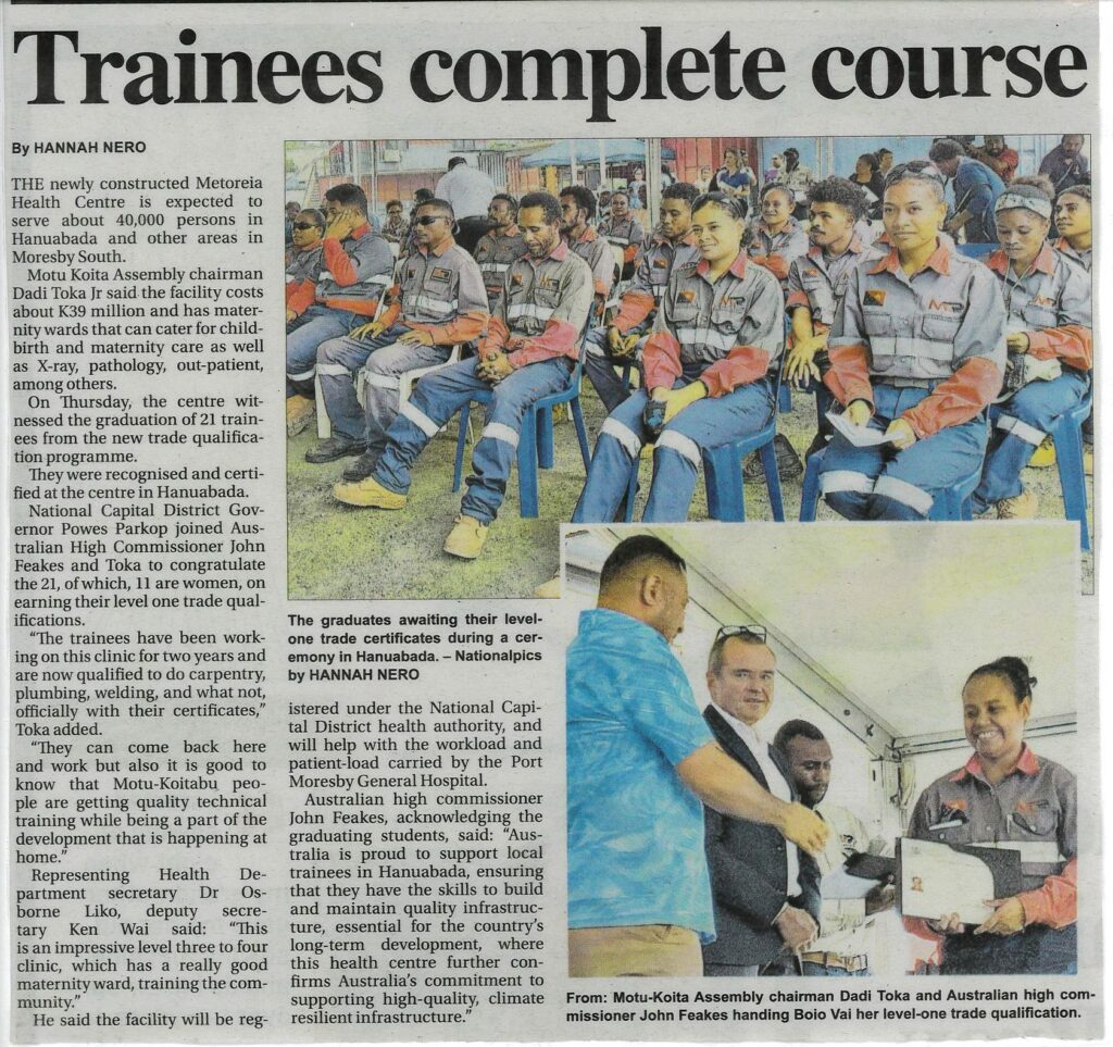 Group of trainees sitting in a hall, awaiting certification for completing a trade qualification course.